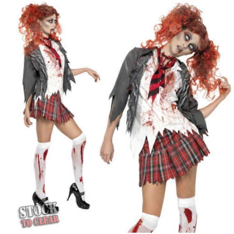 هالوين النساء مخيفة فتاة مدرسة زي تأثيري بقع الدم الزومبي الطالبات الفتيات أداء المدرسة الزي يوم الموتى