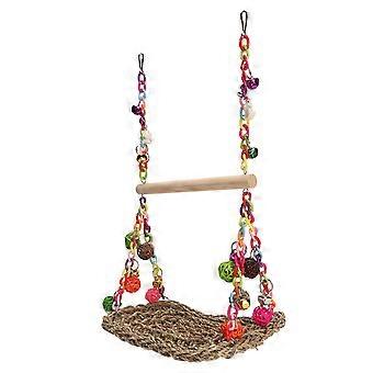 Oiseaux Herbes Marines Balançoire Jouets Coloré Rotin Boules Double Couche Perroquet Escalade Hamac Balançoire avec Perchoir En Bois pour Oiseau De Compagnie
