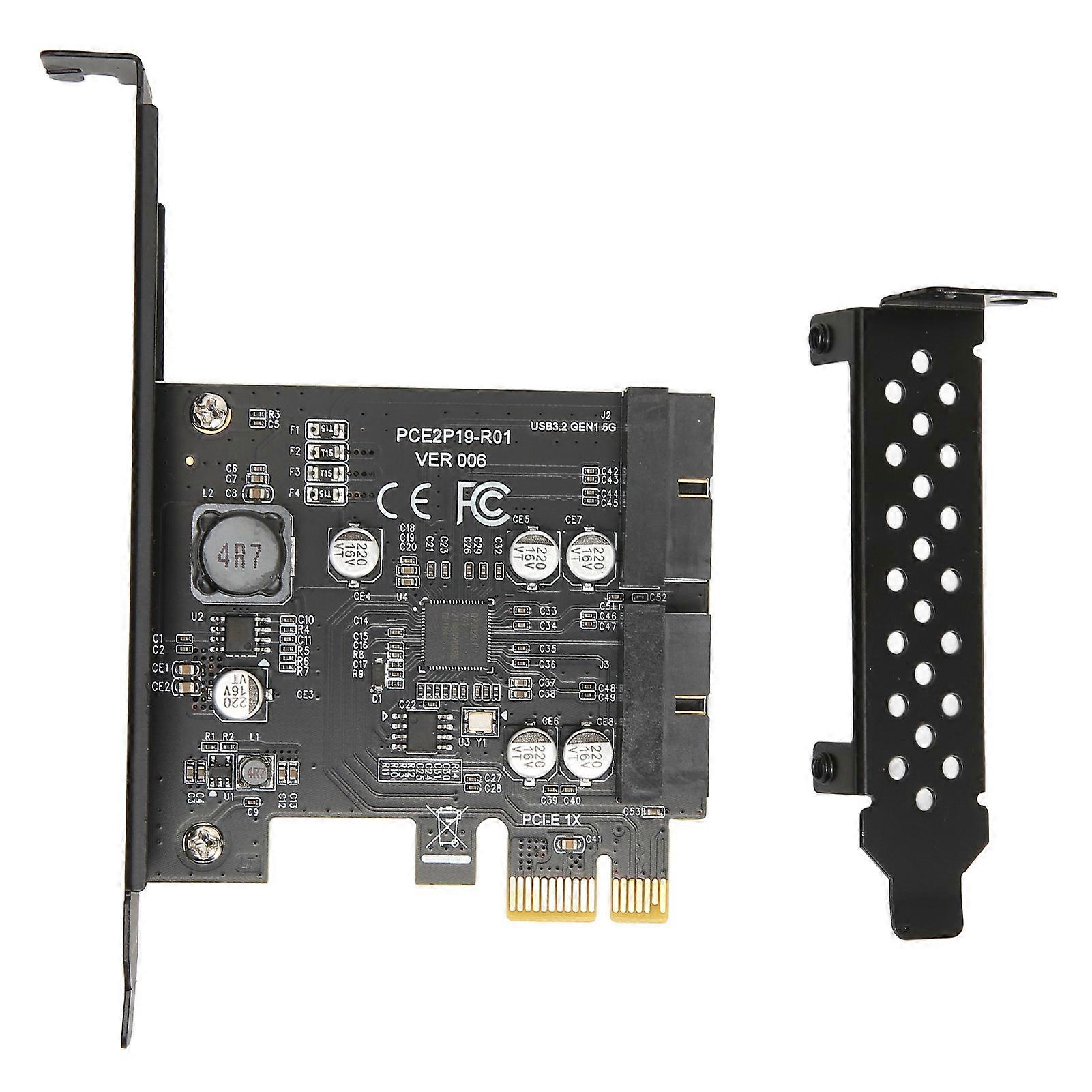PCIE to USB 3.2 Expansion Card 5Gbps High Speed USB3.2 Front GEN1 Expansion Card Dual Port 19PIN Connector Riser Card 19PIN Black Board