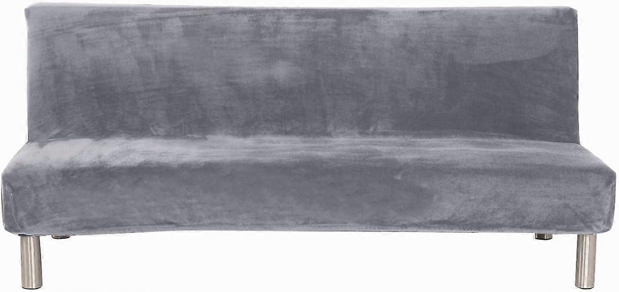 For Winter Sofa Bed Cover Solid Color Non-Slip Stretch Sofa Cover Suitable for Folding Sofa Bed Without Armrests (Grey)