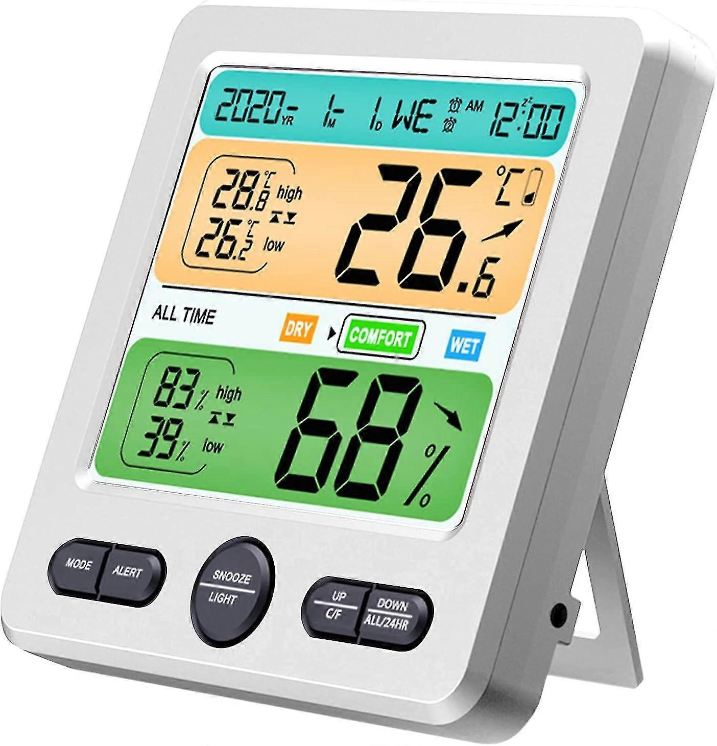 Wireless Digital Thermometer, Digital Indoor Humidity Temperature Hygrometer with Alarm Clock Drowsiness Function