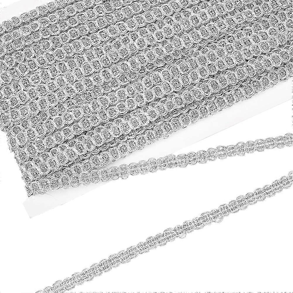 20 Yards Metallic Braid Trim 1/4 inch Wide Silver Decorative Gimp Trim Wave Pattern Sewing Ribbon Polyester Embellishment Lace Trim for DIY Party Clot
