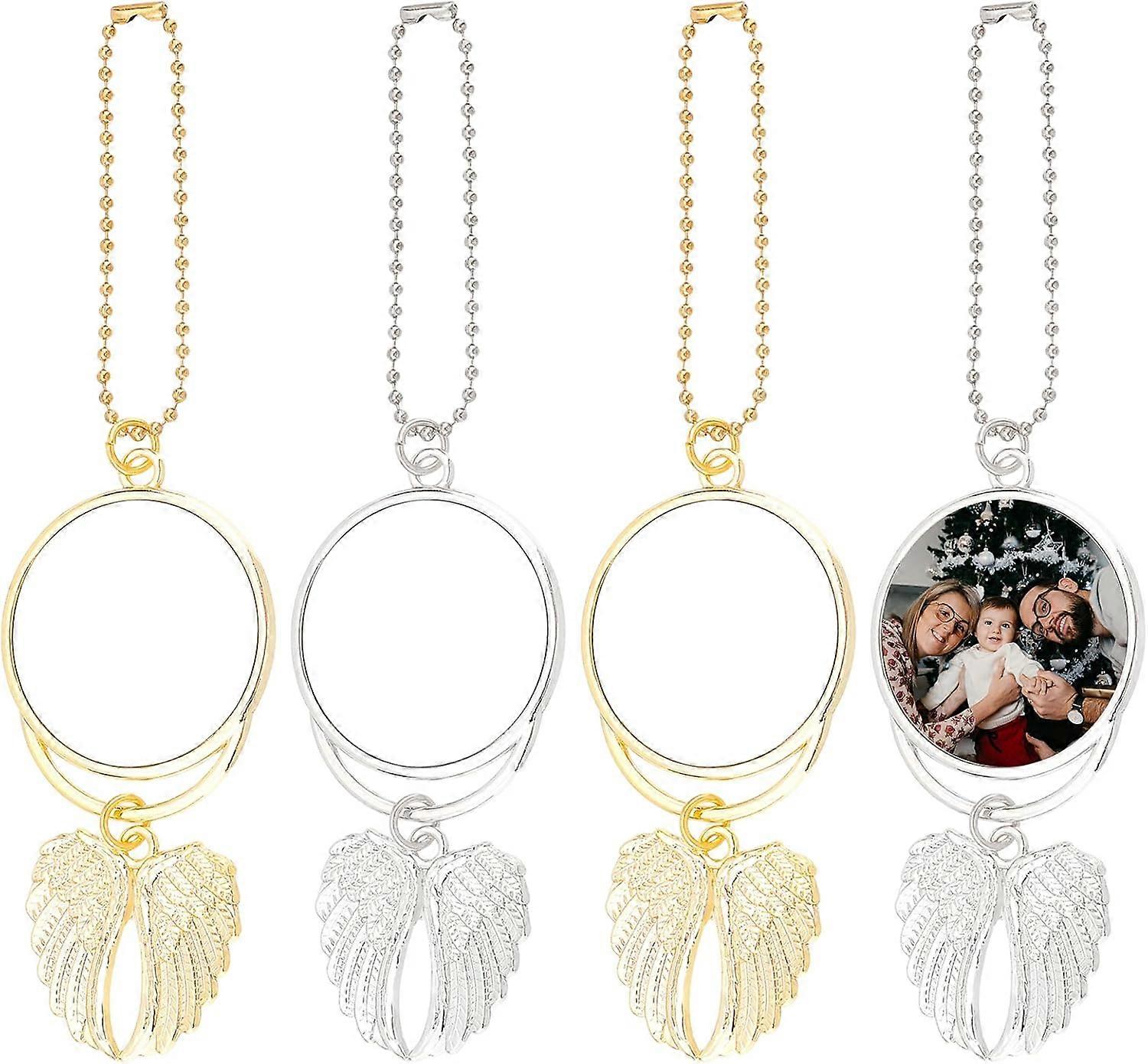 4 Sets 2 Colors Sublimation Blank Heat Transfer Photo Frame Photo Rearview Mirror Car Charm Angel Wing Pendant for Car Automobiles Home Window Decor P