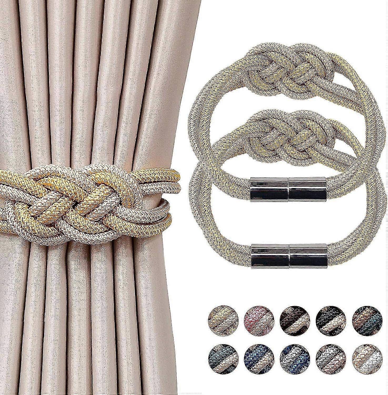 2 حزمة الستار المغناطيسي Tiebacks ، ترقية الشمال البسيط نمط الستارة التعادل مع عقدة حبل نسج مزدوجة اللون ، حواجز ستارة زخرفية للمنزل