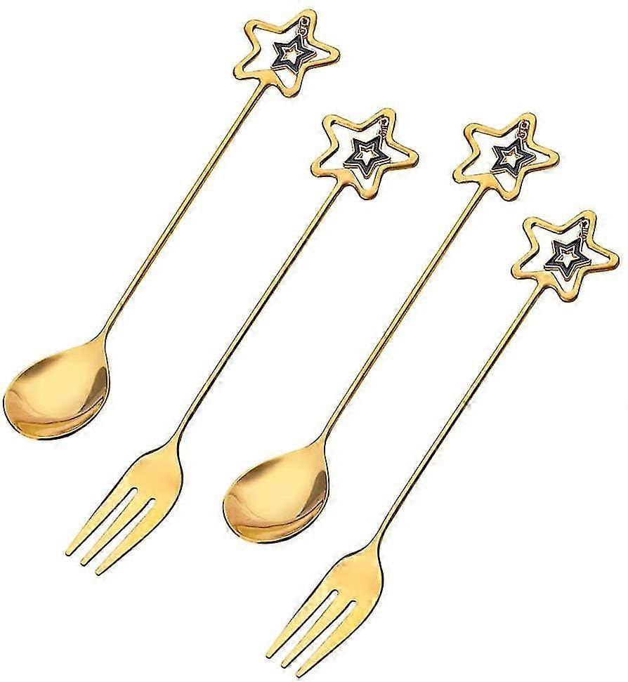 Coffee Spoon And Fruit Fork Set,4pcs Creative Mocha Spoon And Cake Fork