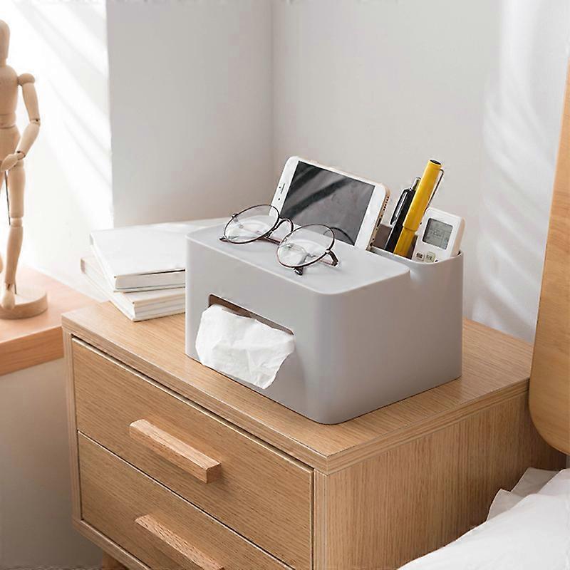 Desktop Tissue Box Multi-Cells Remote Stationery Organizer with Phone Stand for Home Office New