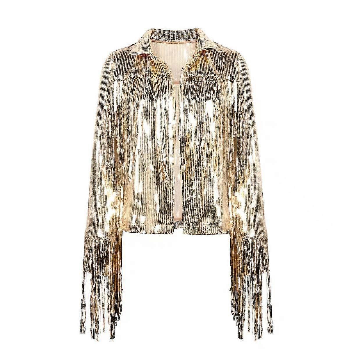 Women's Sequin Jacket With Tassel, Metallic Shiny Cardigan