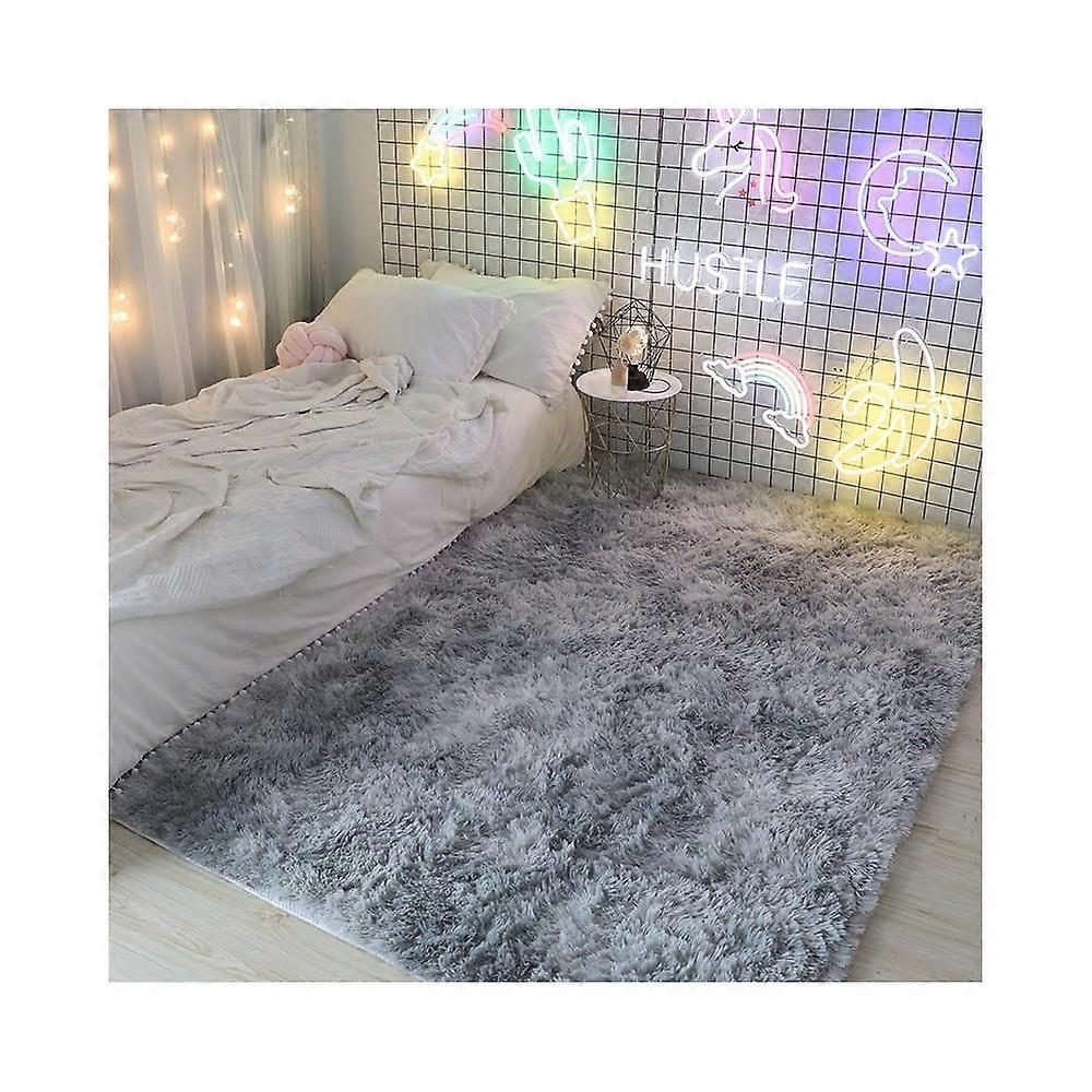 Indoor Modern Soft Shag Area Rugs, Non-Slip Plush Nursery Accent Area Rug, Living Room Home Decor Shaggy Pile Carpet -Tie dyed gray white