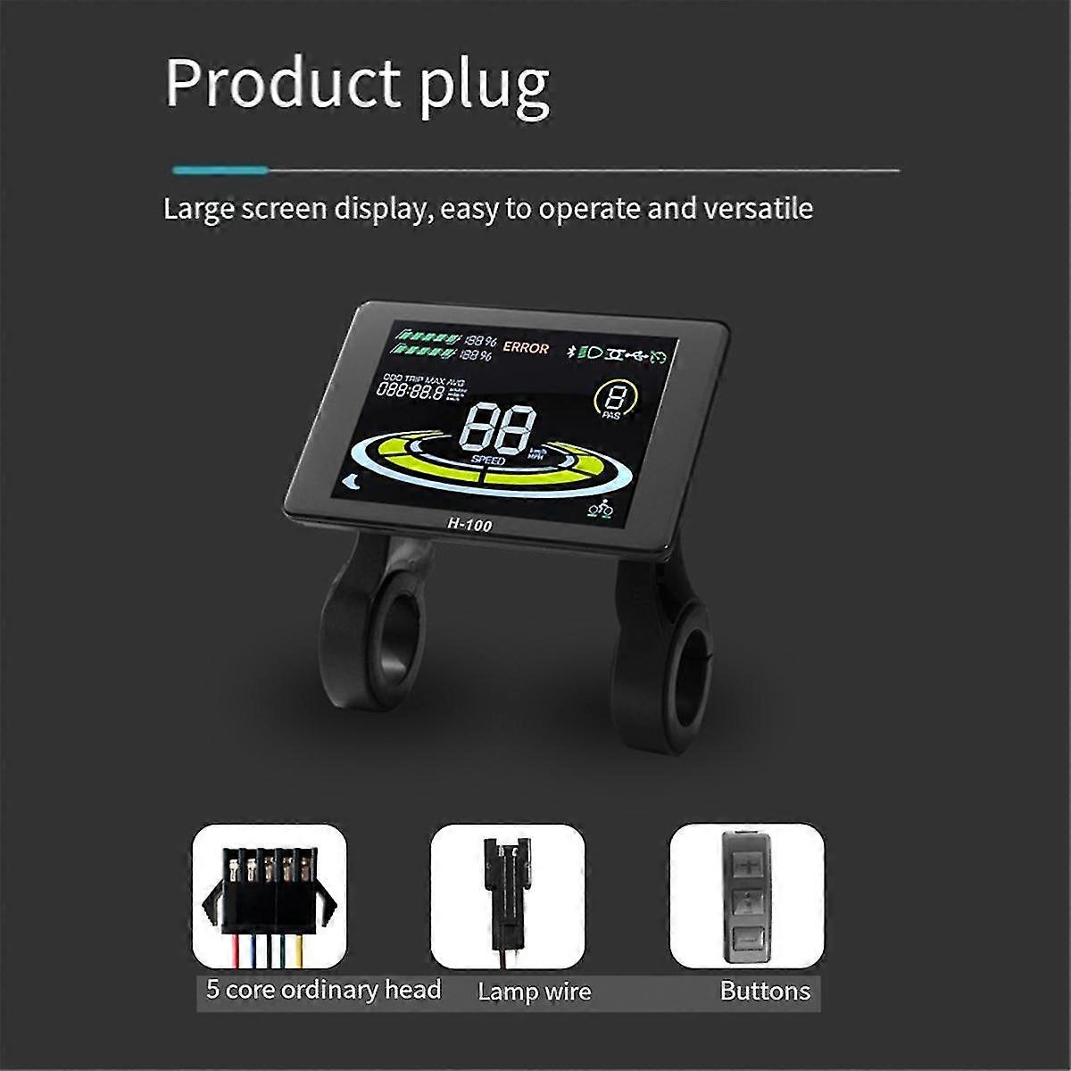 Electric Bicycle Display H-100 Lcd Display Control 24v - 72v Speed Meter 5pin Speedometer Sm Connector