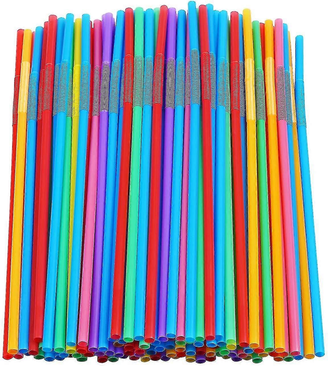 200 Pcs Colorful Plastic Long Flexible Straws