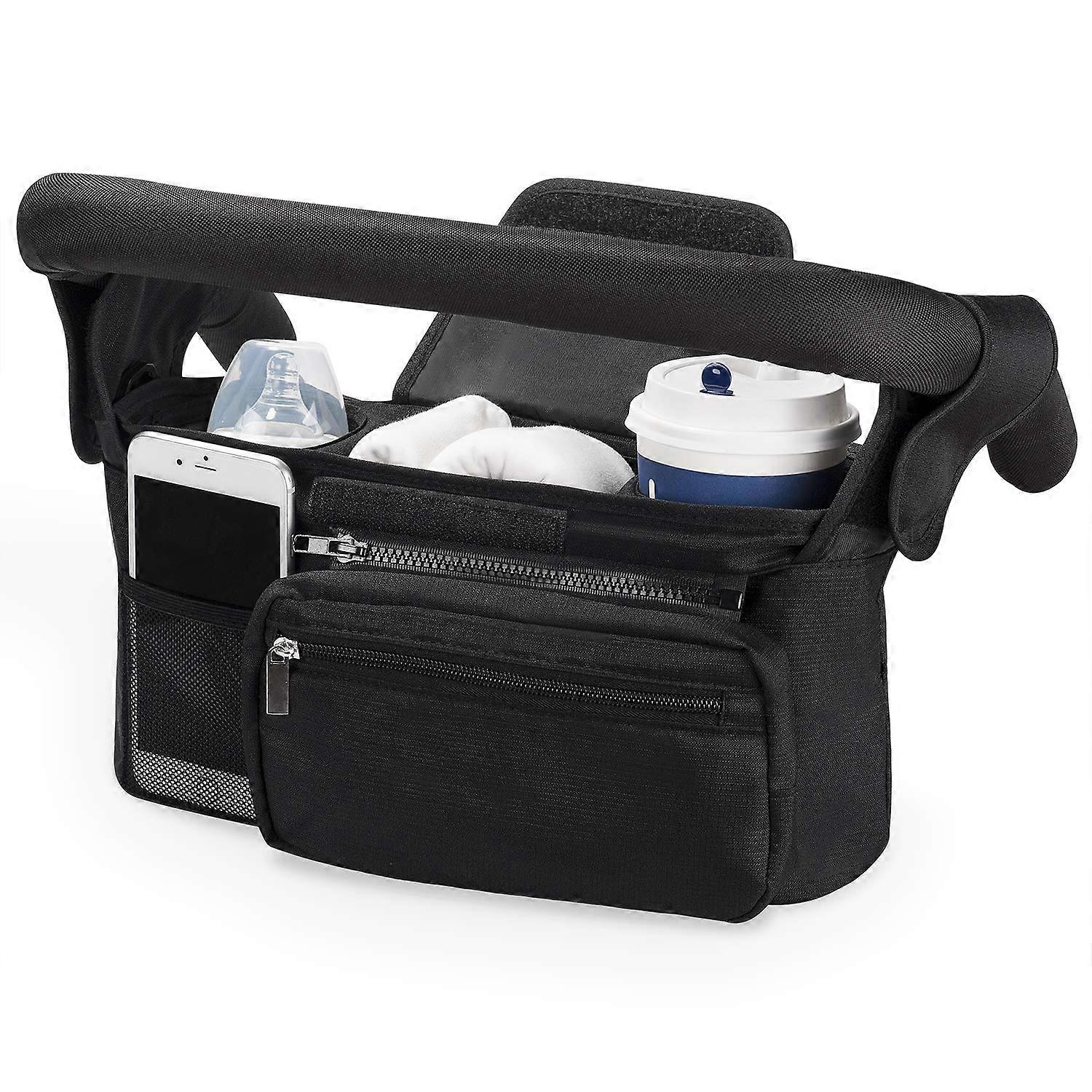 Universal Baby Stroller Organizer, 2 Insulated Cup Holder, Detachable Zippered Pocket, Adjustable Shoulder Strap, Large capacity for baby essentials
