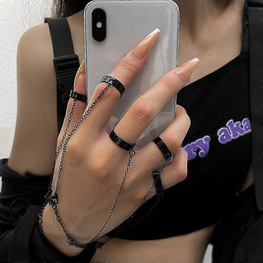 Punk Finger Ring Bracelet Layered Tassel Chain Bracelet Open Ring Bracelet Hand Chain Slave Bracelet Hand Harness Chain Adjustable Finger Chain Brace
