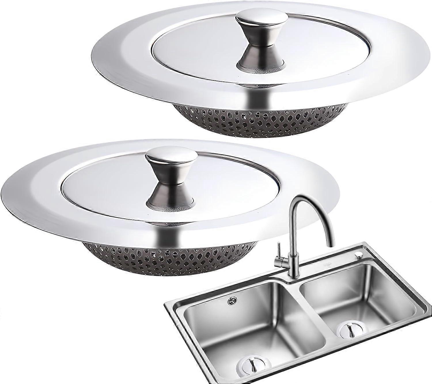 2 Filters Universal Kitchen Sink with Lid Grid Stainless Steel Kitchen Sink for Kitchen and Bathroom (Wide Punched Side Short Model + Lid) Outer Diam