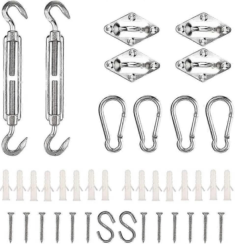 Shade Sail Fixing Kit For Triangular, Rectangular And Square Sails, 304 Stainless Steel Shade Sail Fixing Hardware Accessory Kit 42 Pieces
