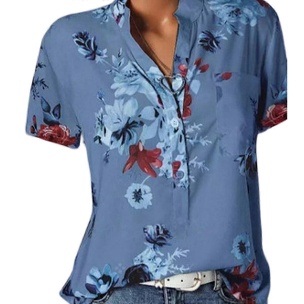 Camicetta a maniche corte con tasca con stampa da donna