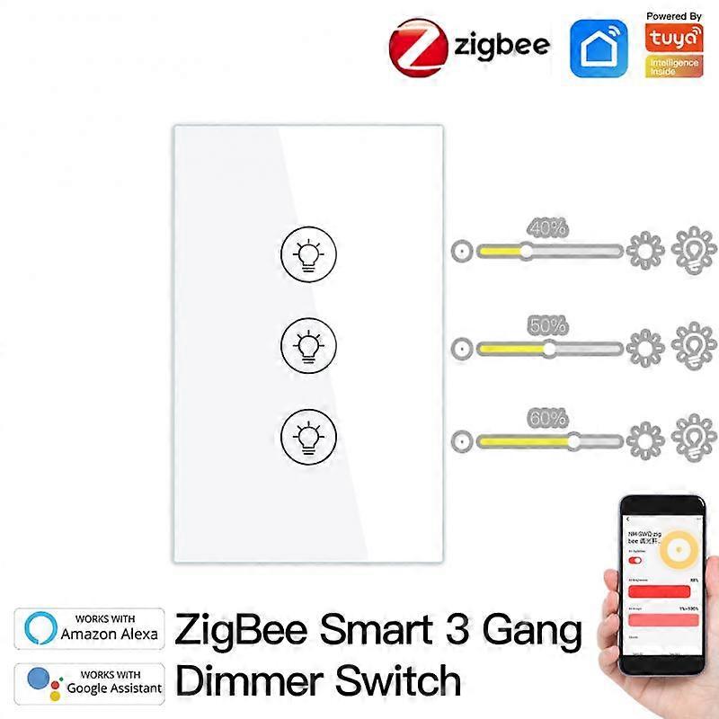 Tuya Zigbee 3.0 Smart Light Dimmer Switch 1/2/3Gang Wall Touch Switch Compatible With Alexa Google Home Zigbee Gateway
