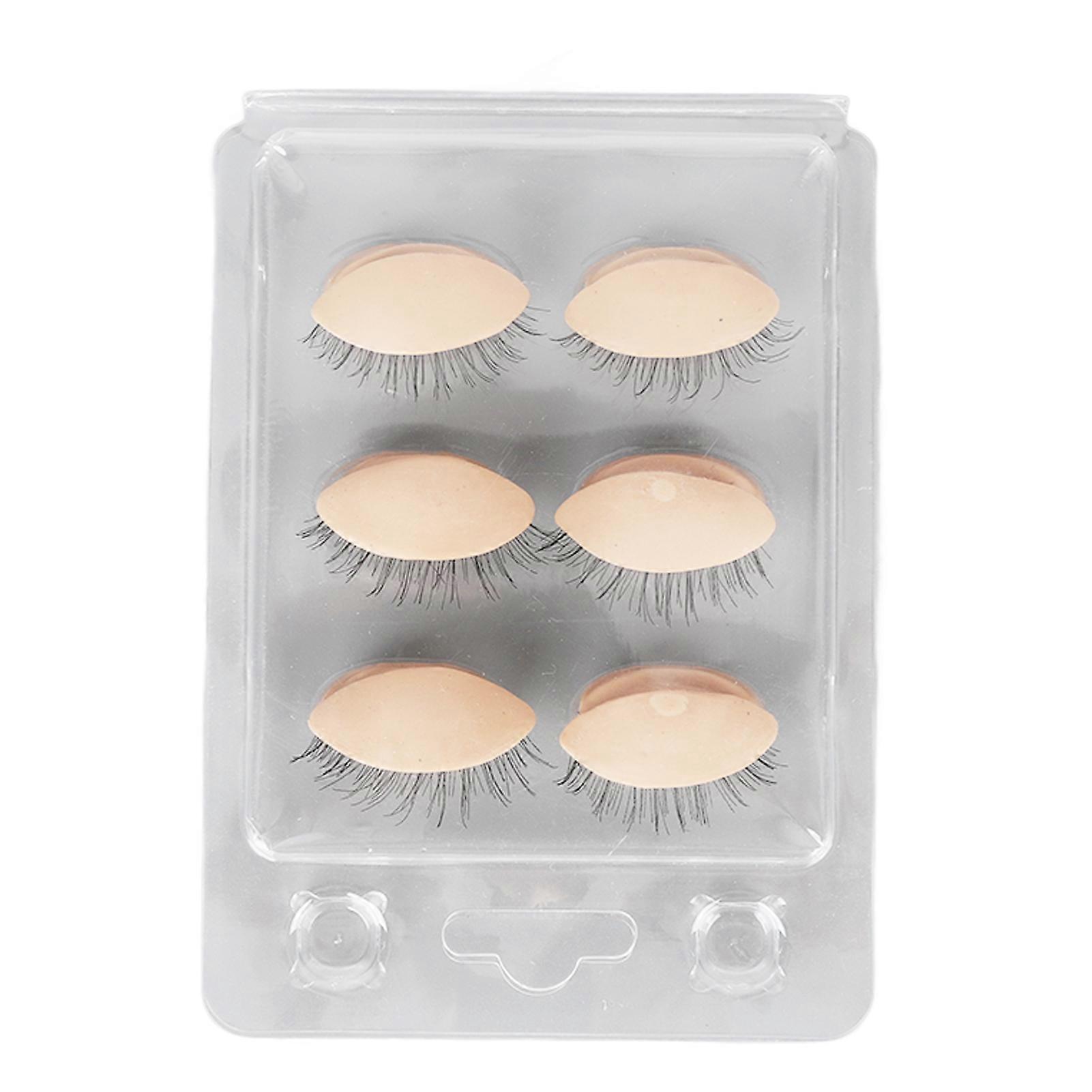 3 Pairs Mannequin Head Eyelids with Eyelashes for Eyelash Extension Grafting Training Practice Skin Color