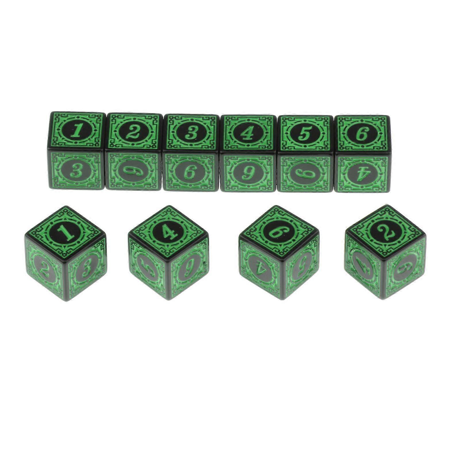 10xMulti Sided Acrylic Dices for Table Board Role Playing Game Green