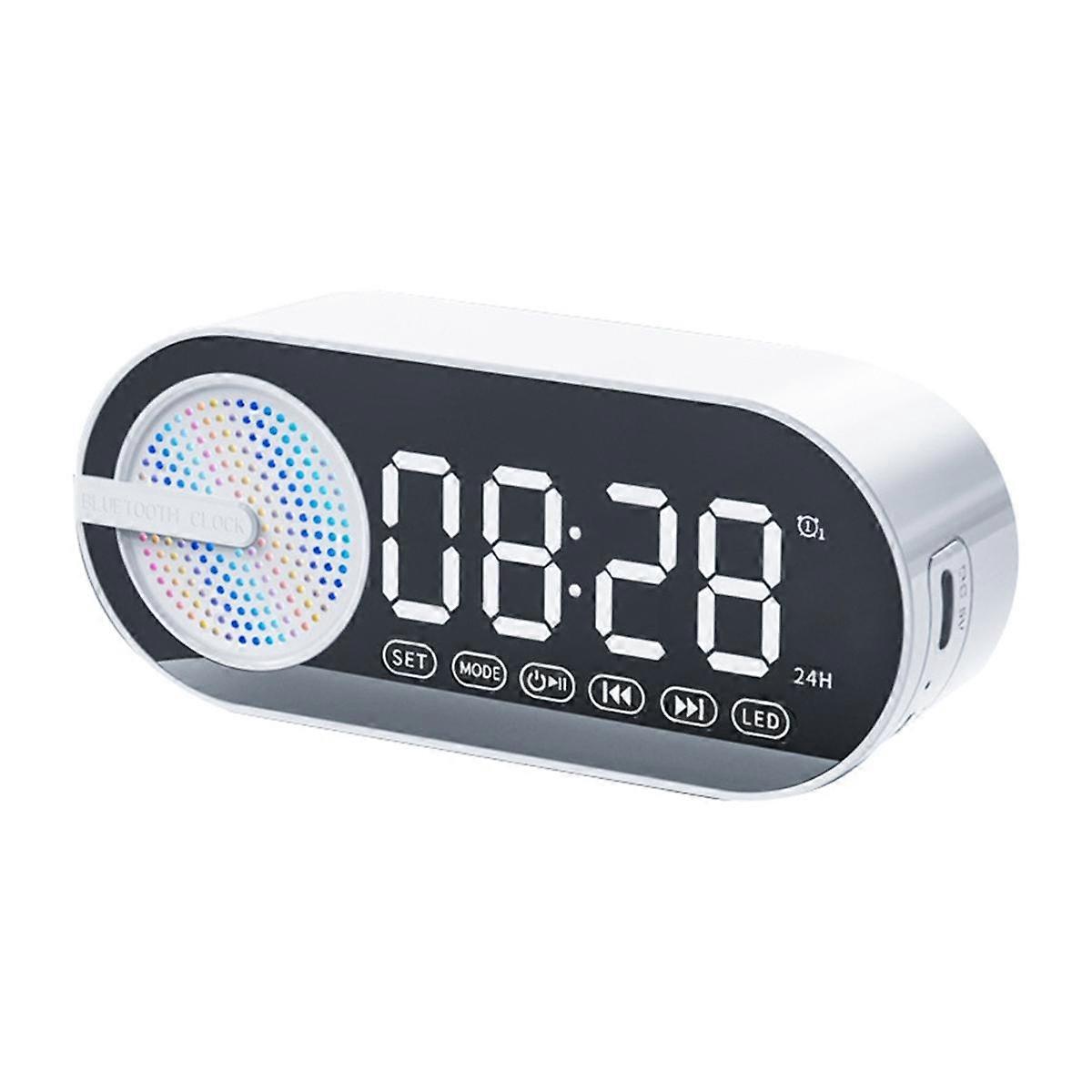 Portable Bluetooth Speaker with Digital Clock with Colorful Night Light Double Alarm Clock Mirror S