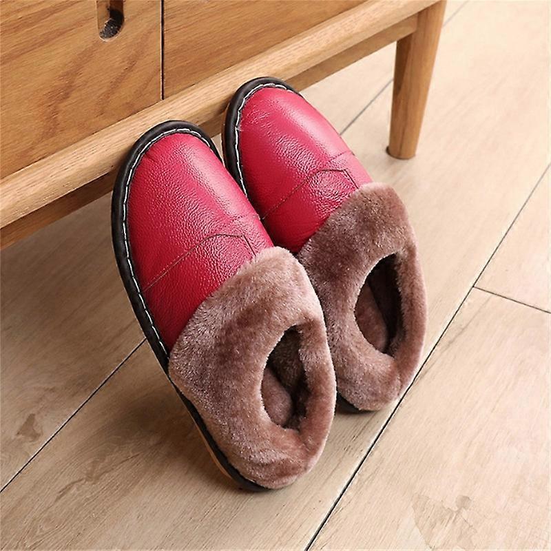 Genuine Cowhide Women's Winter Slippers Snow Boots Thickened Flat Boots Faux Fur Lined Warm Durable Shoes Anti-Slip Boot For Outdoor