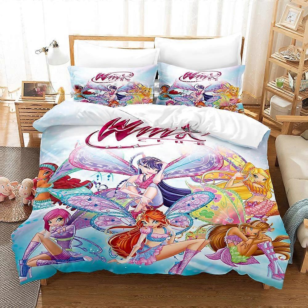 y1405 ملاءات السرير Winx مجموعة مفروشات مزدوجة مزدوجة كاملة كوين بحجم كينغ مجموعة سرير Aldult Girl Bedroom Dult Velvet طباعة ثلاثية الأبعاد ملاءات سرير Kawaii vvb14