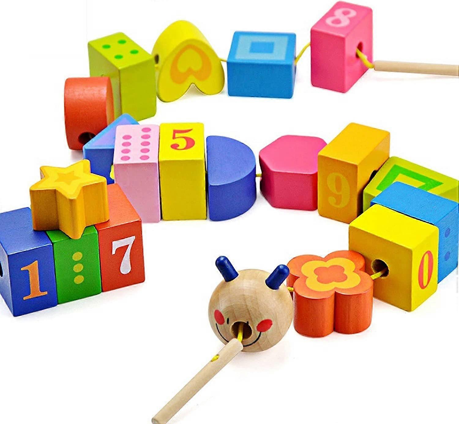 Caterpillar Lacing Block Beads String Threading - Toddler Learn Math Counting, Numbers and Shapes- Baby Kids Fine Motor Skills Early Development Toys