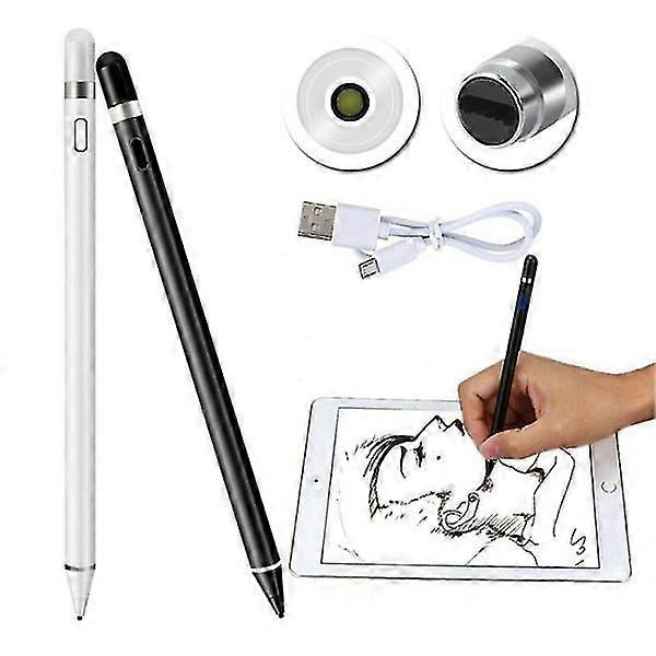 2-i-1 Stylus Penna Apple Ipad Android Tablet Ritpenna Blanc
