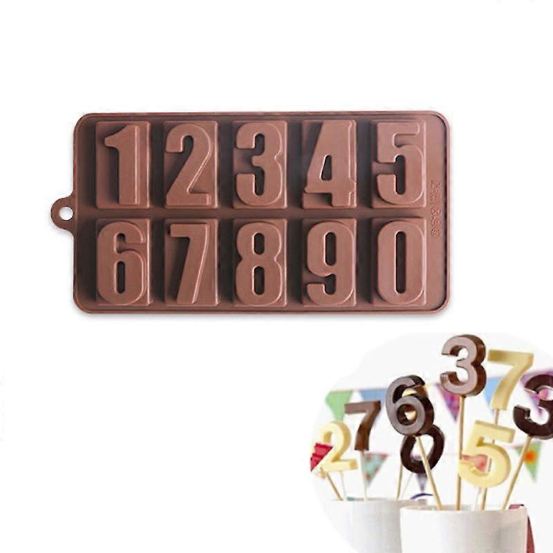 Silicone Number Chocolate Mold - Ice Cube Mold - Chocolate Mold - Fondant - Number - Children's Birthday - Alphabet - Cake Decorating - Color: Brown