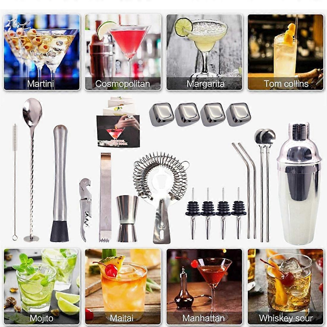 Set Cocktail Set Di Shaker Per Cocktail, Kit Barista In Acciaio Inossidabile Boston Da 23 Pezzi Con Supporto Acrilico E Libretto Di Ricette Per Cocktail Strumenti Bar Professionali Per Mix Di Bevande