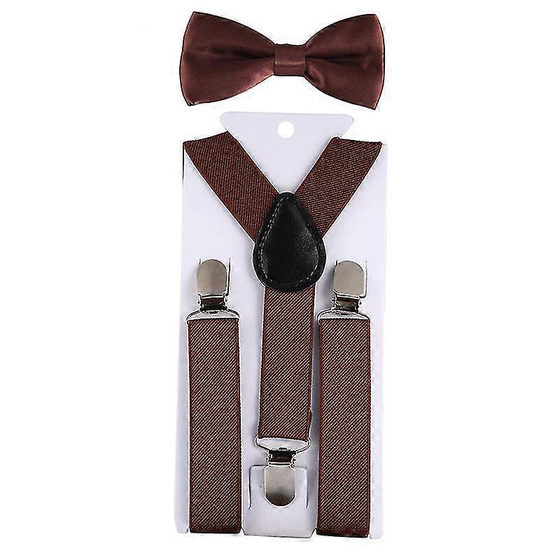 Children's Trousers Back Bow Tie Set Adjustable Elastic Strap Bow Tie (dark brown) - ya01