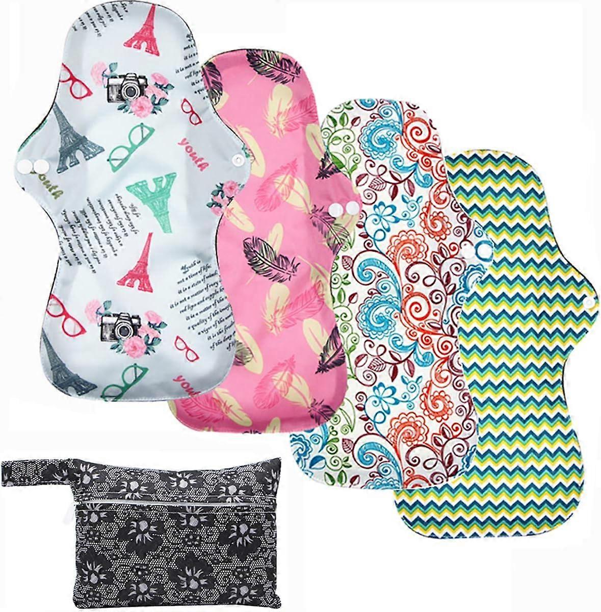 4 Pack Reusable Sanitary Pads High Flow Sanitary Napkins 34cm Washable Sanitary