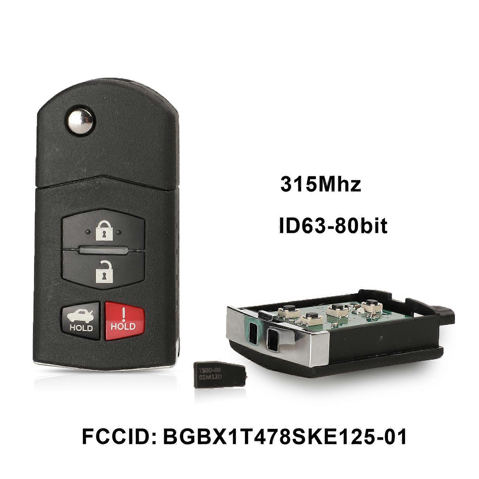 3/4 Buttons Remote Folding Car Key 315Mhz For Mazda 3 5 6 CX-7 CX-9 MX-5 Miata BGBX1T478SKE125-01 4D63 Chip Fob
