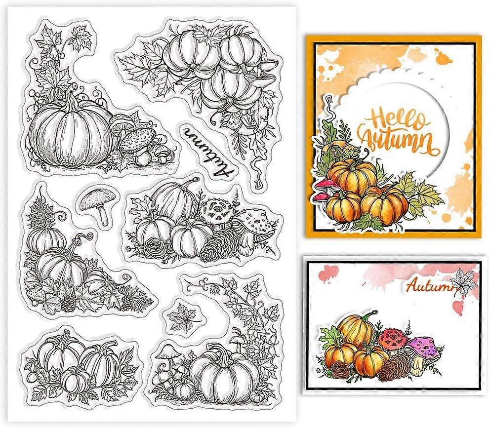 Autumn Corners Clear Stamps Pumpkins Maple Leaves Silicone Clear Stamp Seals Mushroom Oak Leaves Pine Needle Transparent Stamps for DIY Scrapbooking C
