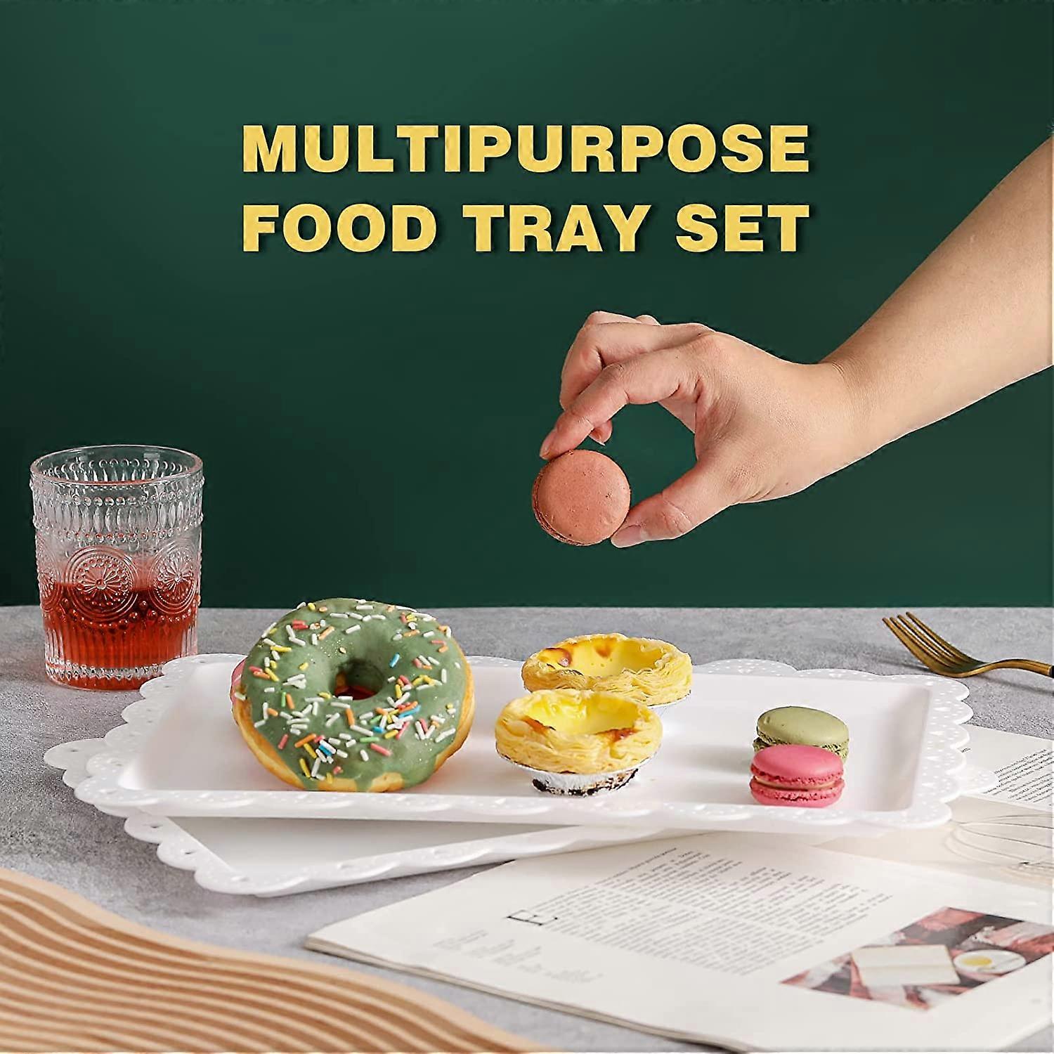 Plateau De Service Plastique Lot De 8 Plateaux Service Plastique 35.6x22.9cm - Blanc Pour Restaurant/fête Plateau De Service Rectangulaire