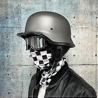german style motorcycle helmet uk Retro Protective Breathable Anti-Glare Low profile German style design DOT approved for safety Matte black minimalist finish Lightweight and comfortable fit Beanie Highway 21 9MM German Helmet