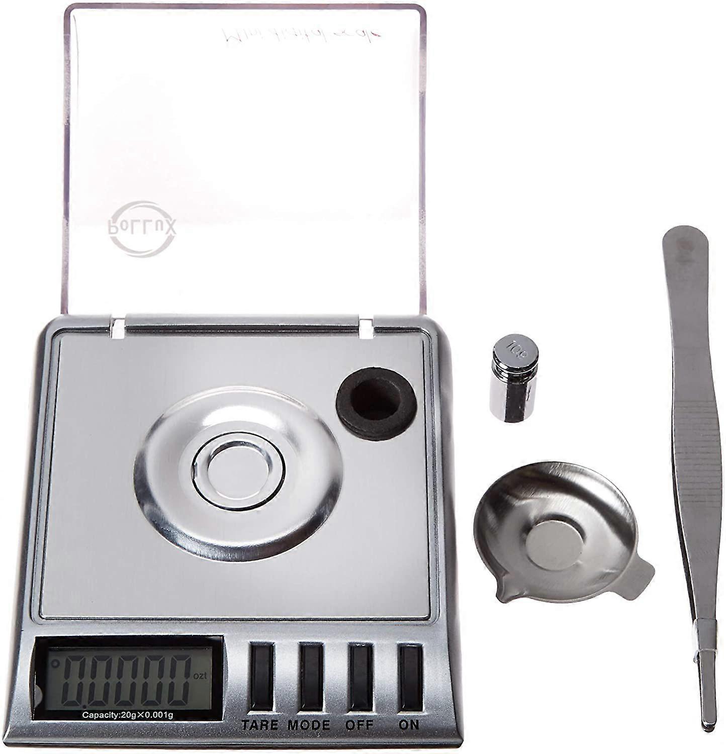 Smart Weigh high precision milligram digital jewelry scale, 20 x 0.001g, with tare function, calibration weight and tweezers included.
