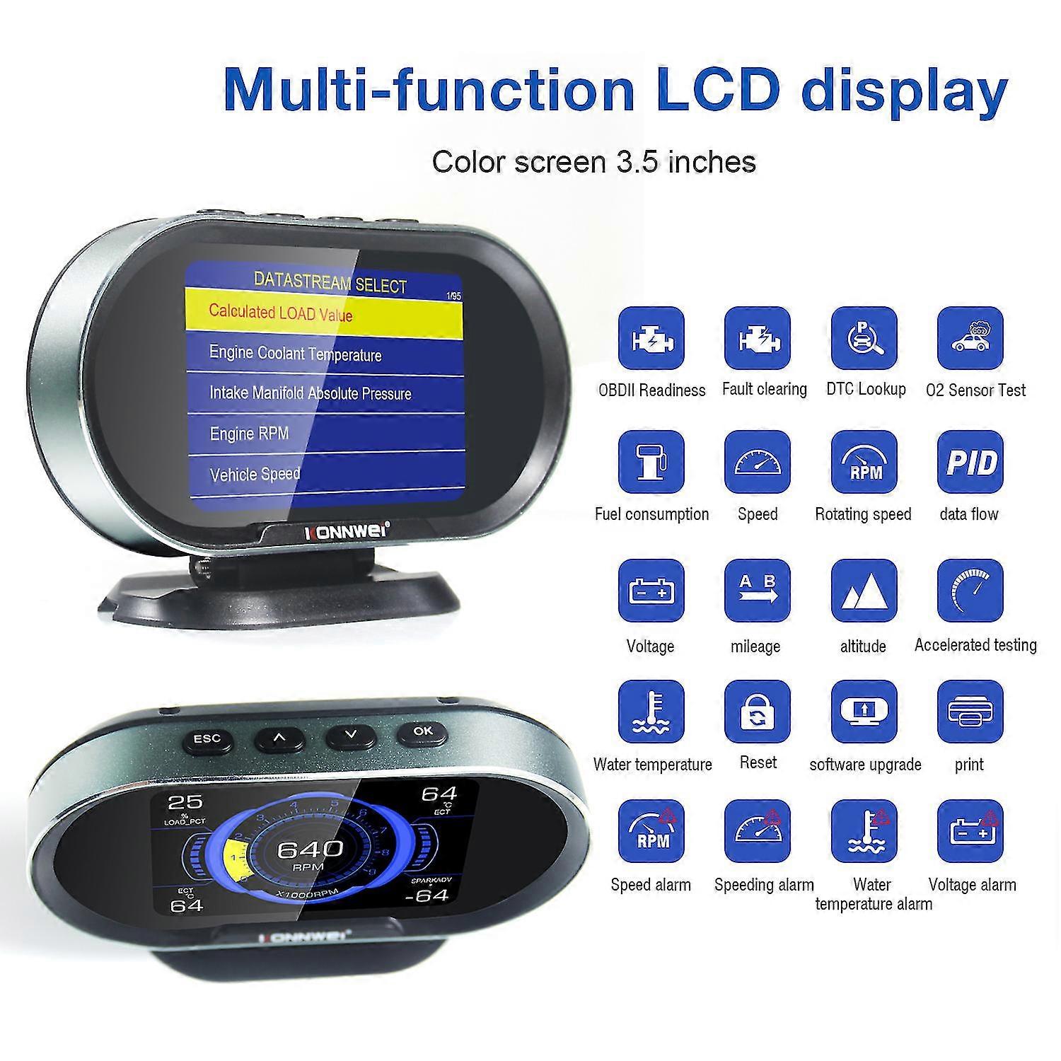 Konnwei Kw206 Auto Diagnostic Scanner Auto Onboard Computer Gauge + Obdii Engine Scanner