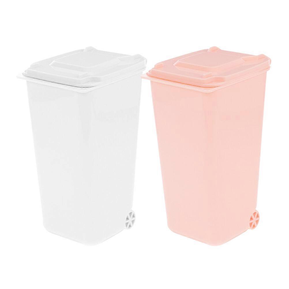 2pcs Tabletop Trash Bin Desk Covered Trash Can Garbage Bucket Mini Trash Can Desktop Pen Stationery Holder