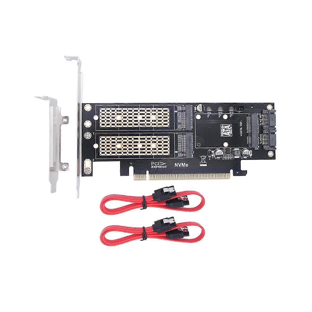 3 in 1 Desktop Computer Riser Card PCIE X16 to M.2 M Key NVME SSD+M.2 B Key SATA SSD+MSATA SSD Adap