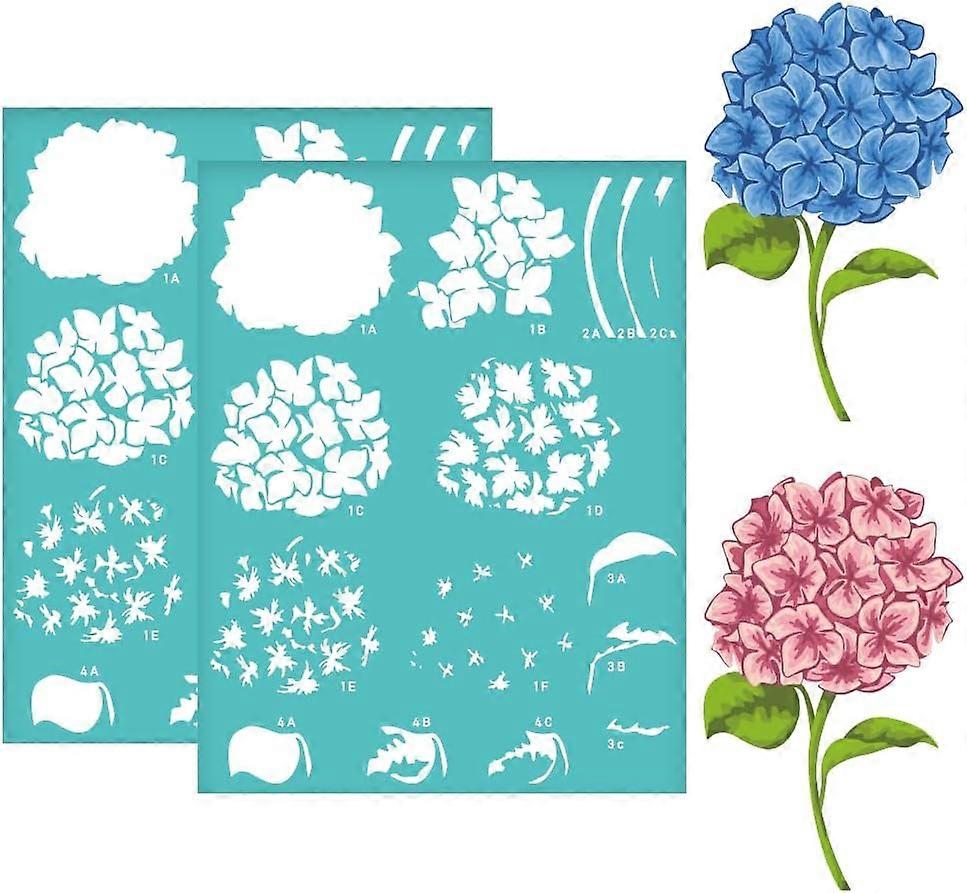 2Pcs 8.6x11 Inch Hydrangea Layering Self-Adhesive Silk Screen Printing Stencil Hydrangea Flower Leaf Silk Screen Stencil Reusable Mesh Stencils Transf