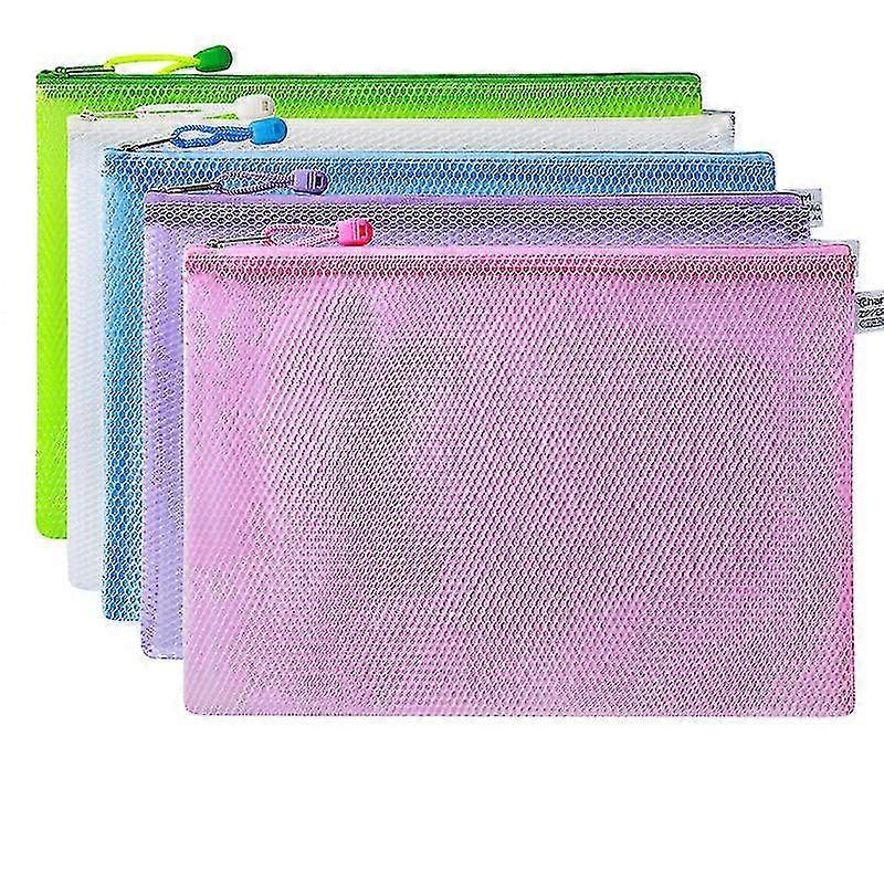 Document Pocket A4 10 Pieces File Zippered Pockets Mesh Plastic Zippered