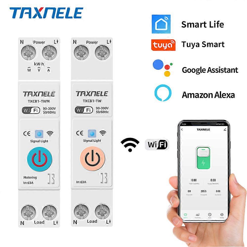 63A TUYA WIFI Smart Switch 1P Circuit Breaker Energy KWh Power Metering Timer Relay MCB Remote Control Life
