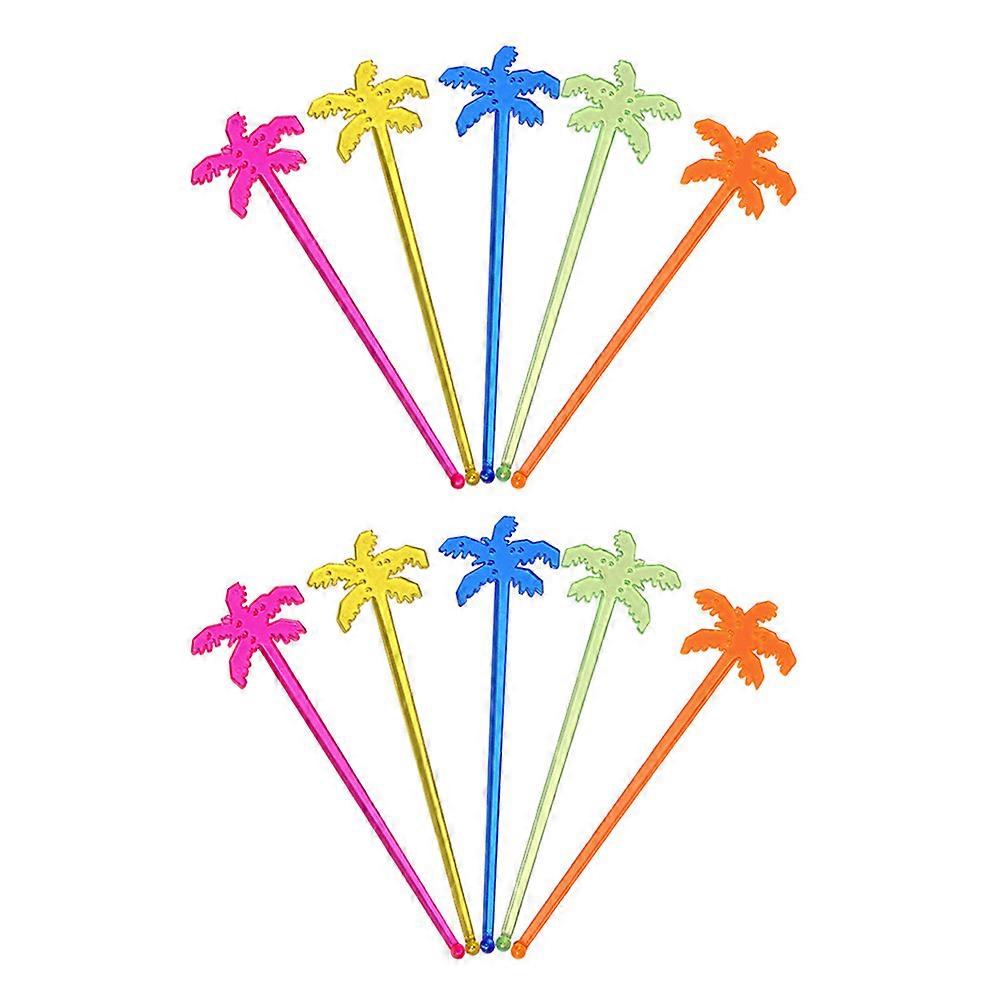 25pcs Coconut Tree Swizzle Stick Mixing Sticks Coffee Beverage Stirring Rod (Mixed Color)