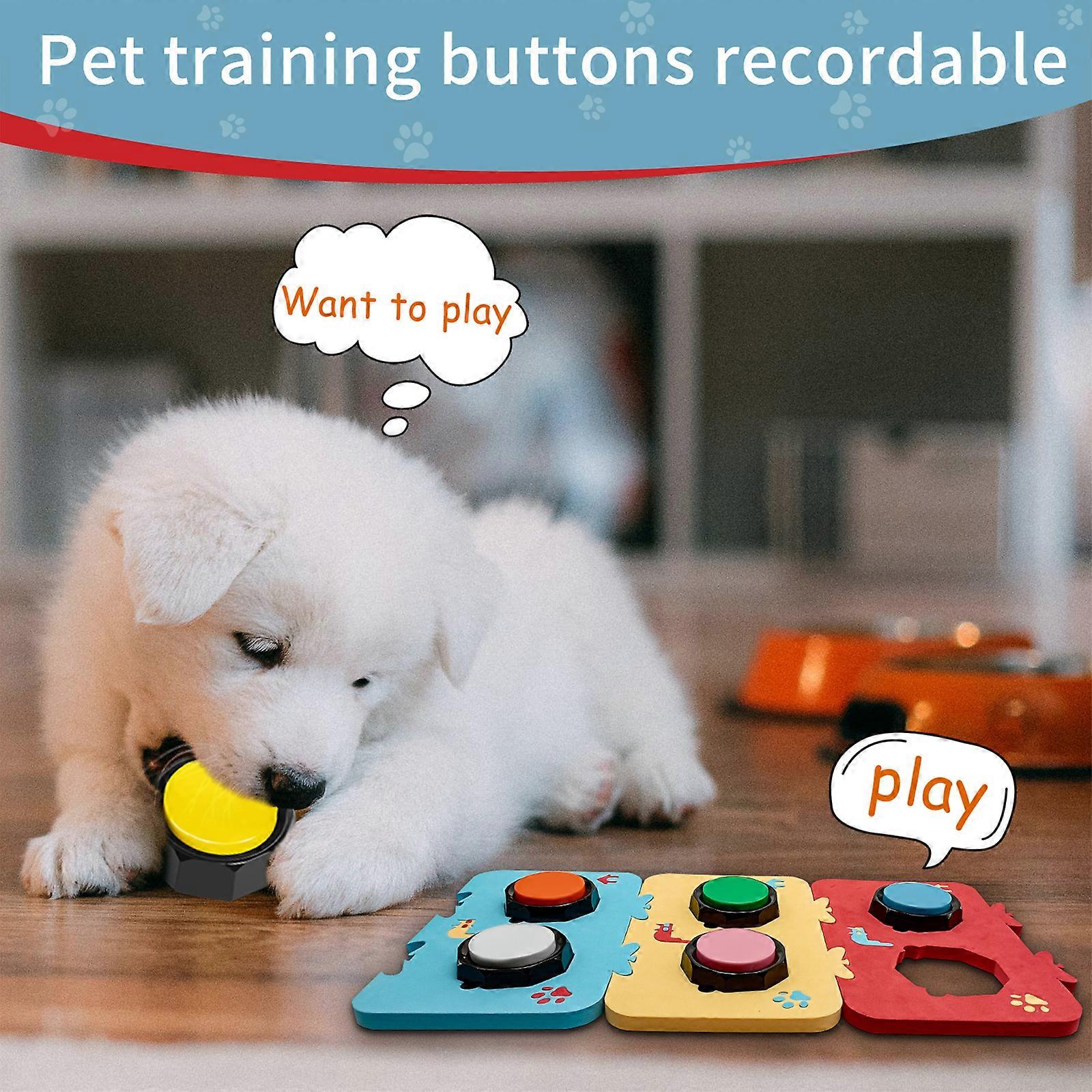 Brand New 6 Color Dog Buttons with Three Mats and Stickers Dog Training Buzzer Record & Playback Your Own Message to Teach Your Dogs Voice What They W