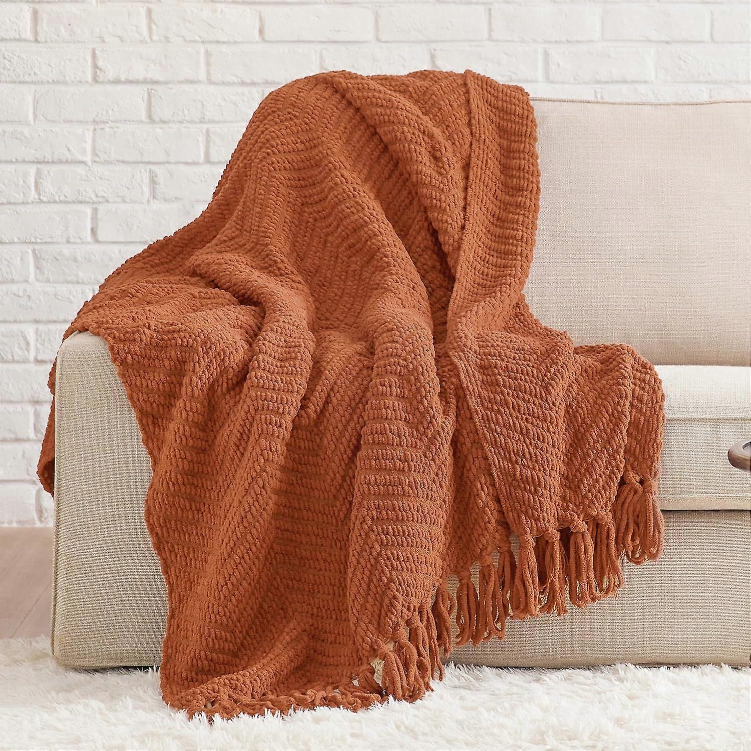 Cream White Throw Blanket for Couch, Knit Woven Chenille Blanket Versatile for Twin Bed, 60 x 80 Inch, Super Soft Warm Decorative Ivory Blanket with T