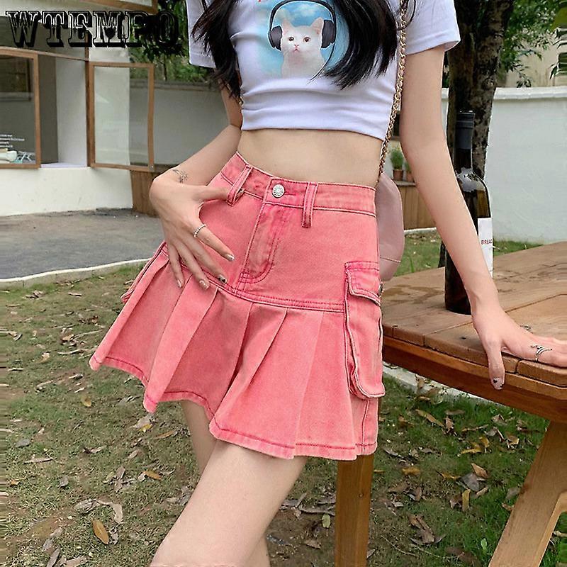 Pink Crop Top And Denim Skirt Pink Jean Skirt Pink Denim Skirt And