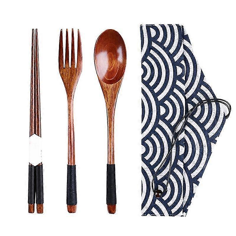 1 Set Japanese Style Wooden Cutlery Flatware Reusable Travel Tied Line Utensils