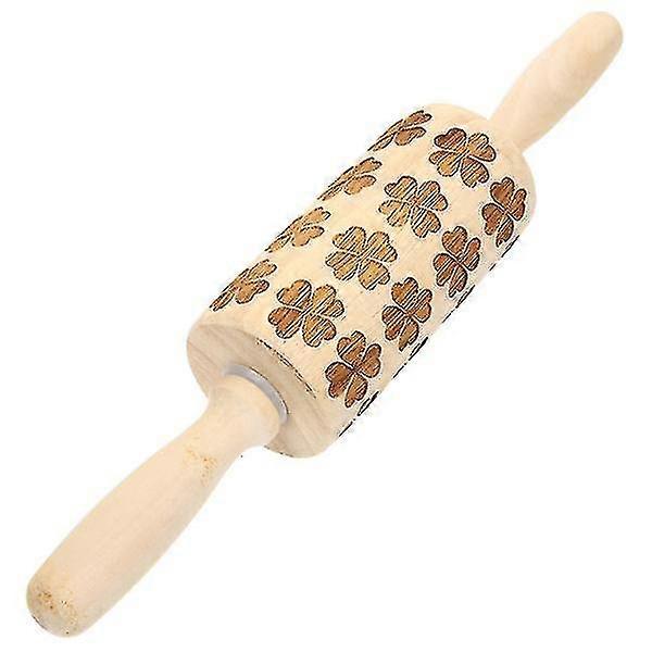 Embossed Rolling Pin Four Leaf Clover Patterns Rolling Pin Wood Baking Roller Pin