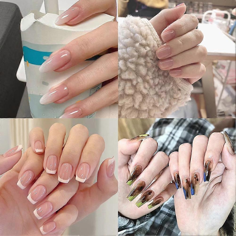 C208 Simple French (F) $ Light luxury nude color advanced French wearable nails removable whitening false nails long cool black hot girl style