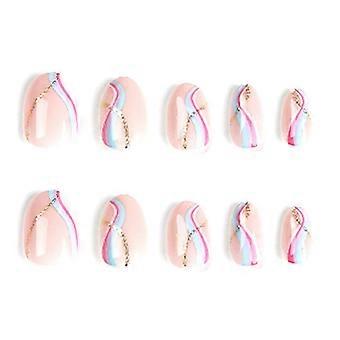 Round Head Glitter Decor Fake Almond Nail Long Lasting Safe Material Waterproof False Nails  Jelly Glue Model